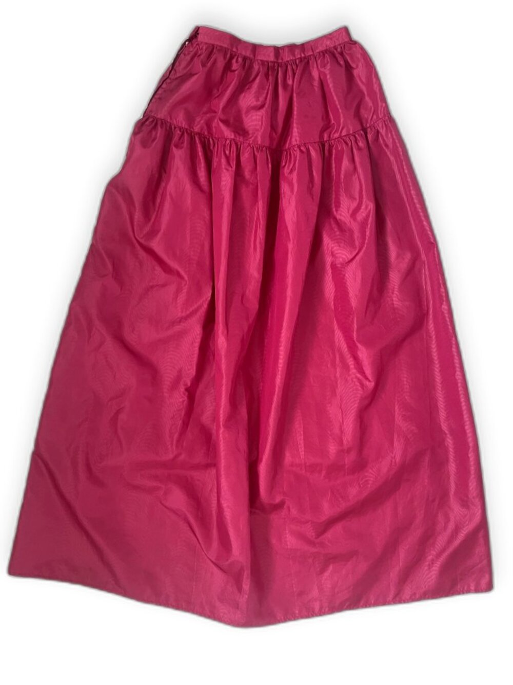 Vintage 80s Fuchsia Taffeta Drop Waist Bubble Maxi Skirt Balloon Hem